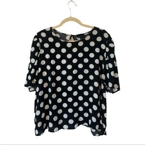 DONATING SOON Who What Wear Polka Dot Keyhole Short Sleeve Top Black White XXL